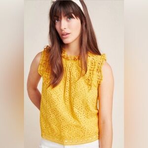 ANTHROPOLOGIE / MAEVE Tilly Eyelet Blouse - Marigold Yellow - Sz 0